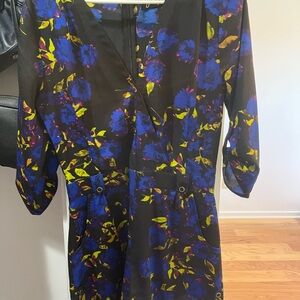 Yumi Kim Long Sleeve Floral Dress - Black, Blue, Yellow